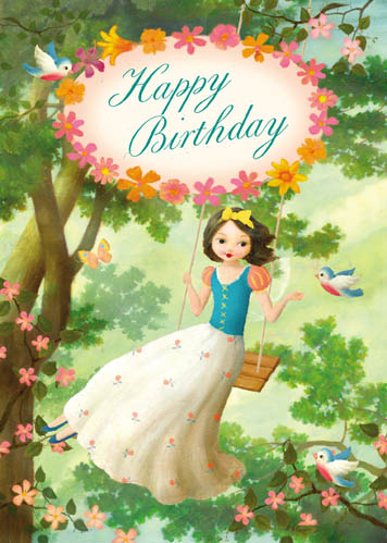 Happy Birthday Girl on Swing Greeting Card by Stephen Mackey - Click Image to Close